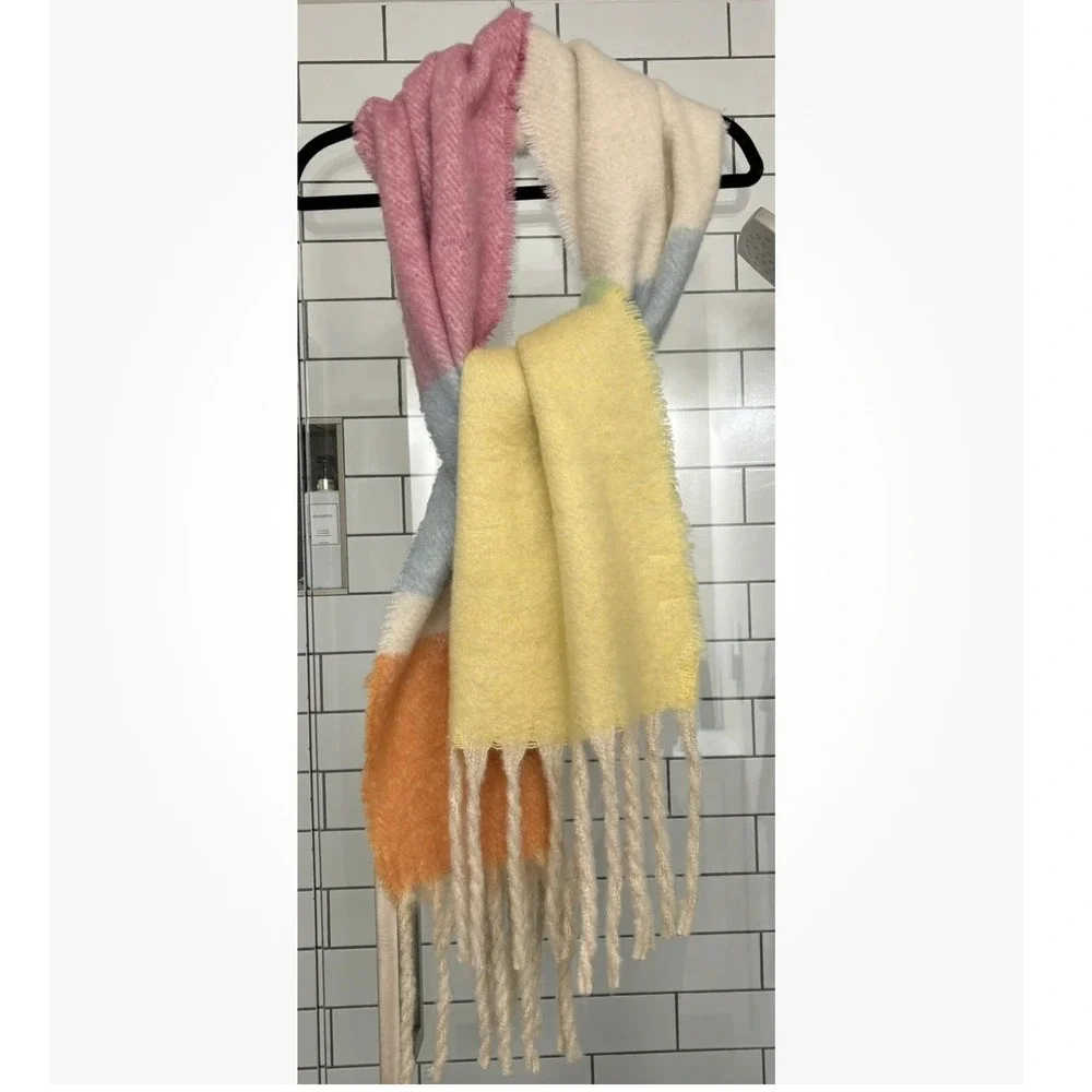Free‎ People Dream Maker Fringe Scarf Extra Long Striped Rainbow Colorful Fun
